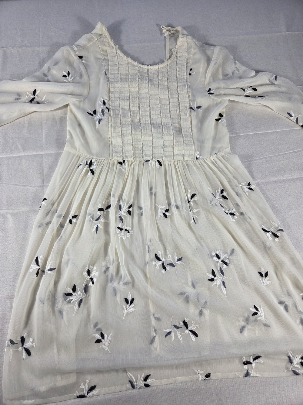 Anthropologie Feather Bone Cream Embroidered Boho Mini Dress 4 - Picture 9 of 14